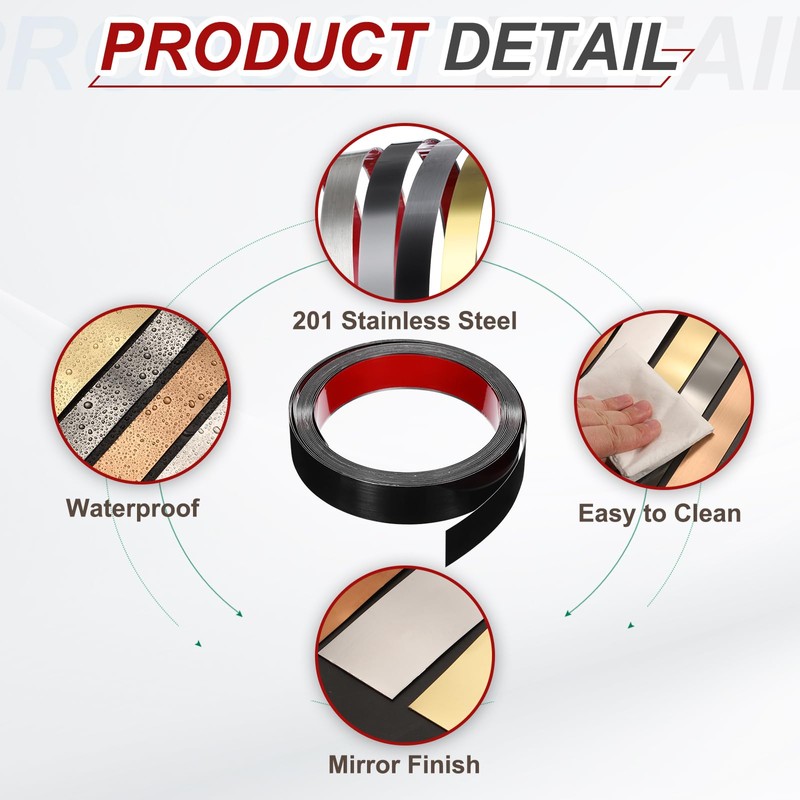MECCANIXITY Black Trim Peel and Stick, Self Adhesive Mirror Trim