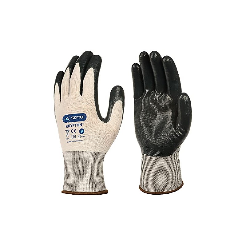 Skytec KRYPTON White/Black Nylon Safety Work Gloves with Nitrile Coating