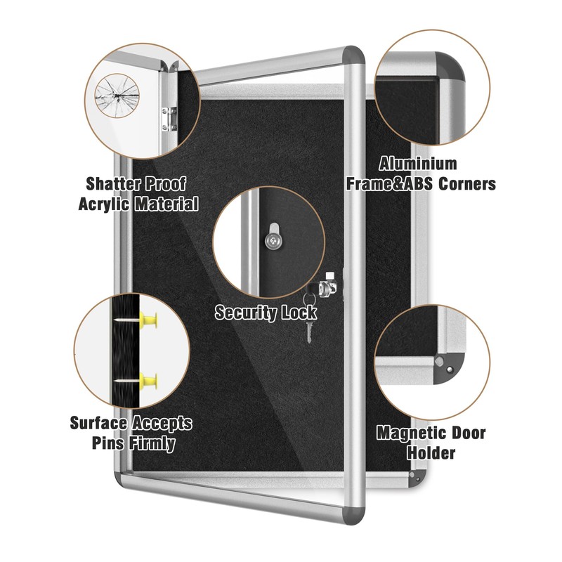 Mifuro 26"x20" Enclosed Bulletin Board, Lockable Weather-Resistant Aluminum Cork Noticeboard