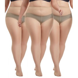 MERYLURE Plus Size Sheer Tights for Women,20D Control Top Pantyhose Reinforced Toes High Waist Stockings 3 Pairs 1XL-6XL