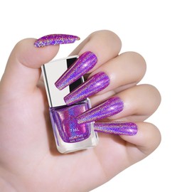Yimart Holographic Nail Polish,Iridescent Gel Nail Polish,Chrome Rainbow Glitter Nail Polish, Sparkly Shiny Laser Nail Polish Nail Salon at Home women Gift No Require Cured (Purple, 0.24 fl.oz)