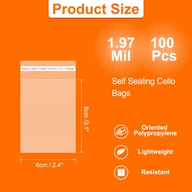 HARFINGTON 100pcs Self Sealing Cello Bags, 2.4x3.1-inch Clear Resealable Self Adhesive Bags for Cookie Bakery Clothes Packaging