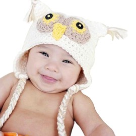 Unisex Baby Handmade Winter Prop Owl Hat - Fits 2 to 4 Year Old (White)