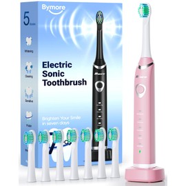 Bymore Electric Toothbrush for Adults,Travel SonicToothbrush with 8 Replacement Heads, Ultra Clean RechargeableToothbrush Portable Electric Toothbrush-Pink