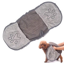 BundleMall Pet Bath Towel,Chenille Dog Microfibre Drying Towel, with Hand Pockets, Quick Drying and Machine Washable (14x29 in, gray)