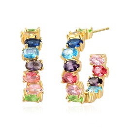 Colorful Crystal Cubic Zirconia Earrings for Women Rainbow Chunky Half Hoops for Birthday Jewelry