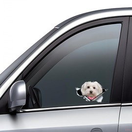 Car Sticker Maltese Sticker 15 cm (5.9 Inch) Maltese with Pink Bow Reflective Sticker 3D Ripped Car Sticker Pet Dog Funny Sticker Maltese Car Sticker Funny Decor