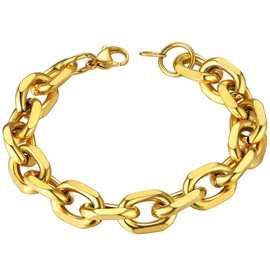 Chain Link Bracelet 18K Gold Plated 12mm Rolo Cable Bracelet for Men, 8.3 inch