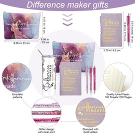 Sieral 6 Pcs Difference Maker Employee Appreciation Gifts Leather Journal Ballpoint Pens Tumbler Makeup Bag Thank You Gifts for Social Worker Secretaries Teacher Nurse Volunteer(Purple)