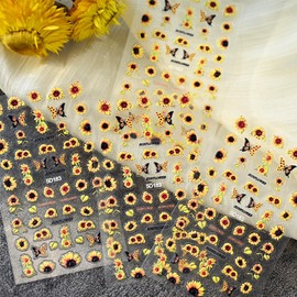 Sunflowers Nail Art Stickers Decals,5d Nail Sticker para UñAs,Nail Stickers for Nail Art,Engraved Flower Nail Sticker Designs Self-Adhesive Nail Sticker Supplies for Women Floral Manicure Decorations