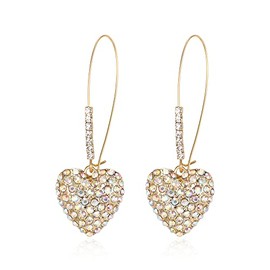 EVER FAITH Heart Dangle Drop Earrings, Crystal Long Ear Wire Earrings Jewelry Valentine Wedding Gifts for Women Iridescence Gold-Tone