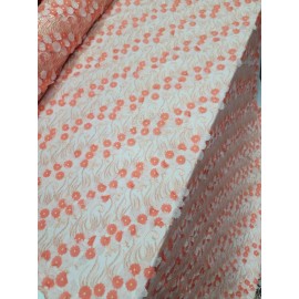 Divas Textiles Fabric By The Yard Coral Lace 3d Embroidery Floral Flowers Sequin On Mesh Prom