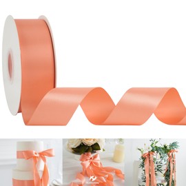 HUIHUANG Peach Satin Ribbon 1-1/2 inch x 50 Yards Peach Color Double-Faced Satin Ribbon for Gift Wrapping, Bows, Flower Bouquet, Eternal Roses, Crafts, Bridal Shower Wedding Decor