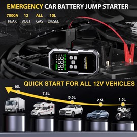 Jump Starter with Air Compressor, 7000A 26800mAh 150PSI Portable Car Battery Jump Starter (All Gas/10.0L Diesel), Jump Box Portable Jumper Cables with 3.4" LCD Display, 2 Lights