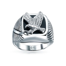 Bling Jewelry Patriotic Mens Black Enamel Stainless Steel Eagle Ring T