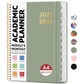 8.5" x 11" Academic Planner 2025-2026, Weekly & Monthly Calendar Planner Book, July 2025 – June 2026, Large Hardcover Organizer with Tabs, Perfect for Teachers, Students, Women & Men – A4, Green