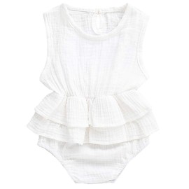 Bowanadacles Newborn Baby Girl Romper Jumpsuit Cotton Linen Sleeveless Ruffled Bodysuit Infant Summer Clothes Outfits