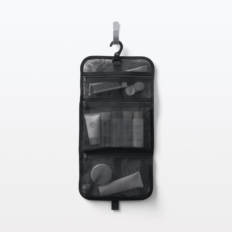 MUJI OHH39A4A Nylon Mesh Hanging Toiletry Case, Black, Approx. 8.3