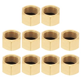 PATIKIL 3/8" NPT Female Brass Pipe Fitting Cap Set, 10Pcs Outer Hex Thread Socket Plug Ends Sealing Cap Stop Valve Connector with Rubber Gasket for Faucets Tap Irrigation System