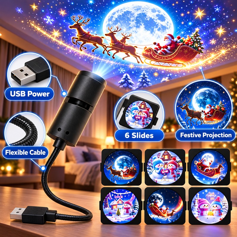 Christmas LED Projector Light – Adjustable Santa Claus and Christmas