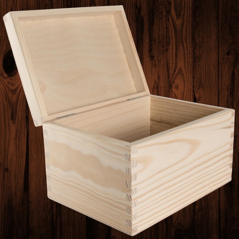 WooDeeDoo Rectangular Wooden Storage Box with Hinged Lid – 22