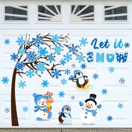 FYSUIMU 36 Pcs Christmas Winter Garage Magnets Decoration Blue Snowman Penguin Snowflake Tree Garage Door Decals Let It Snow Magnetic Refrigerator Stickers for Xmas Party Home Car