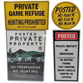 ACECARE 4-Pack Private Property Warning Signs – No Trespassing, No Hunting, No Fishing, Wildlife Management, Durable Metal Signs for Outdoor Use – Weatherproof and Rust-Resistant for Yard, Farm, Fence, Home