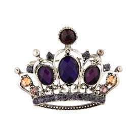 Knighthood Silver Crown Brooch with Purple Stone Detailing Lapel Pin Shirt Stud for Men and Women