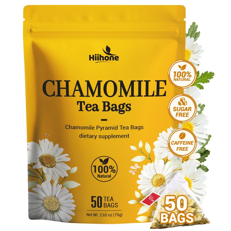 Chamomile Tea Bags, Chamomile Flower Herbal Tea - Sugar-Free, Caffeine-Free,