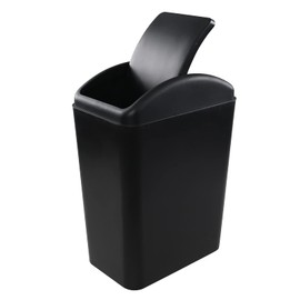 Begale 15 L Plastic Swing Top Waste Bin, Plastic Trash Bin with Swing Top Lid, Black