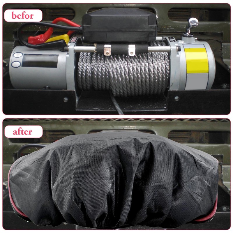 ZCYKJ Car Winch Cover Black Waterproof Dust Resistant Soft Winch