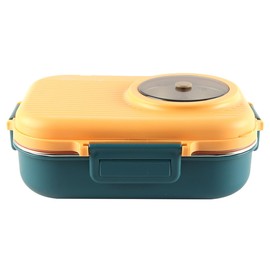 Laroal Insulated Bento Box Insulated Lunch Box 1100ml Double Layer With Anti-Flow Lid Portable Food Container Rust-Proof 304 Stainless Steel (Blue And Yellow)