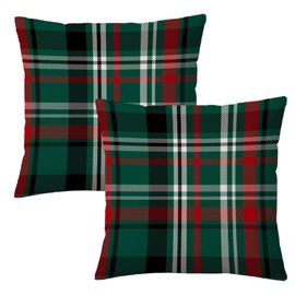 AOFANGGO Christmas Pillow Covers 18x18 Set of 2 Green Red Black Throw Pillow Cases Winter Decorative Cushion Tartan Gingham Outdoor Patio Farmhouse,Living Room Sofa Home Décor