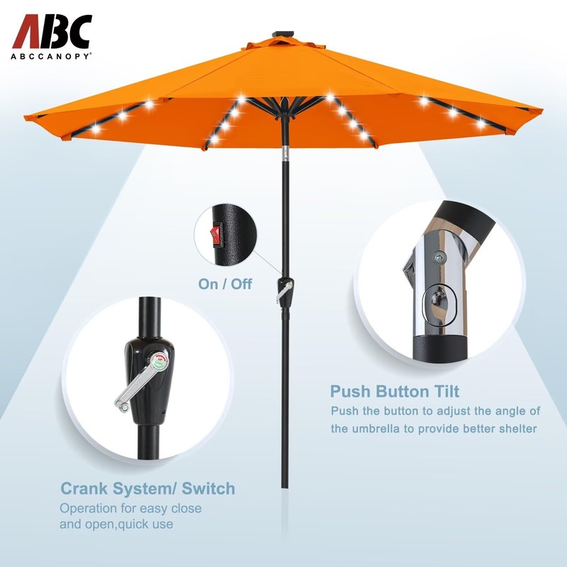ABCCANOPY Durable Solar Led Patio Umbrellas with 32LED Lights 9FT