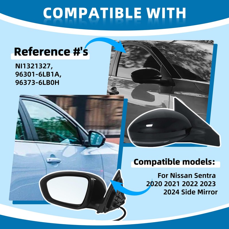 Black Left Driver Side Mirror Replacement For Nissan Sentra 2020