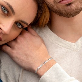 Silver Figaro Link Chain Bracelets for Men, 5mm Sterling Silver Figaro Link Chain for Men Sterling Silver Chain Bracelets for Men Women Diamond Cut Silver Figaro Link Chain Mens Bracelets 9 Inch