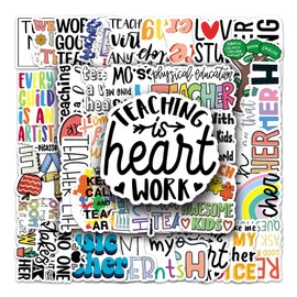 50 PCS Stickers for Teacher Water Bottle|Vinyl Waterproof Sticker for Laptop Skateboard Phone Car Decals for Teens Adults for Party Favors Supplies Decor (Teacher Stickers)