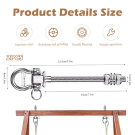 Zinueen Heavy Duty 180° Swing Hooks, 304 Stainless Steel Swing Hooks, 2 Ceiling Hooks, Heavy Duty Swing Hooks for Hanging Chair, Ceiling Hooks, Swing Punch Bag, Patio, Playground - Sturdy Suspension