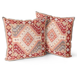 Fjdcslwx Boho Pillow Covers 20x20,Red Ethnic Design Outdoor Decorative Throw Pillows for Couch,Carpet Pattern Decor Cushion Farmhouse Pillowcase for Bed Car Saf(No Insert)
