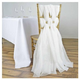 SHTGOI Pack of 5 Tulle Chair Bows 55 x 200 cm Organza Chair Bow Chair Chiffon Chair Sashes Wedding Tie Chair Cover Band Chair Decoration for Wedding Anniversary Parties Home Decoration White