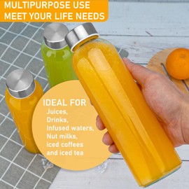 Sursip [10 Pack] 18 oz Glass Water Bottles with Lids, Juice Bottles, Clear glass juice bottle for juicing, Eco-Friendly Reusable Glass Juicing Bottles with Stainless Steel Lid, BPA Free,Leak-Proof