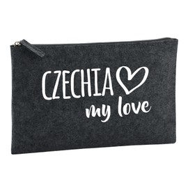 Huuraa Kulturbeutel Czechia My Love Geschenk 1 Liter Charcoal Filz Czechia Geschenkidee
