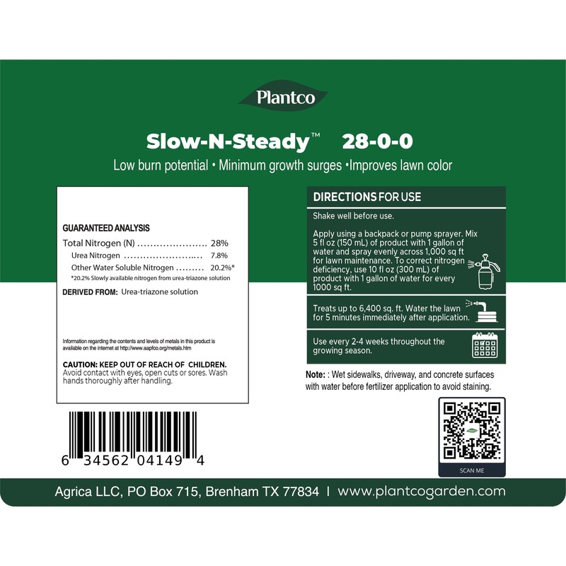 Slow-N-Steady Liquid Lawn Fertilizer | 28-0-0, High Nitrogen, Controlled Release