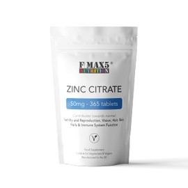 Zinc Citrate 50mg | 120/360 Tablets | One a Day | Easy to Swallow | Immune Health | Food Supplement (360)