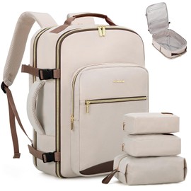 LOVEVOOK Carry on Travel Backpack, 40L Waterproof Large 17inch Laptop Luggage Daypack as Personal Item Flight Approved, Business Weekender Overnight with 3 Packing Cubes, Primary-Coffee