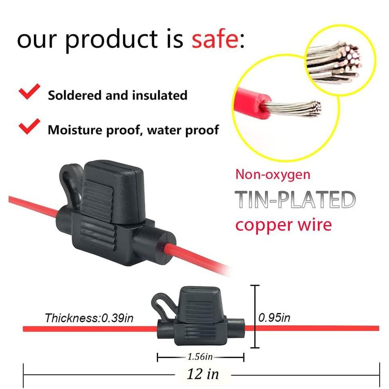 VANTRONIK Waterproof MINI Inline Fuse Holder with 18 Gauge AWG