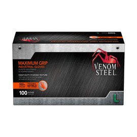 Venom Steel Maximum Grip Nitrile Gloves, 8 Mil Thick, Raised Diamond Texture For Grip, Puncture and Rip Resistant, Hi-Visibility Orange, Large (100 Count)
