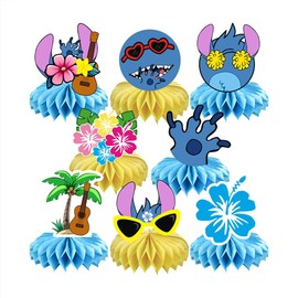 8Pcs Blue Cartoon Honeycomb Table Centerpiece,summer boys Birthday Party Supplies Table Decorations for Kids Party Decorations