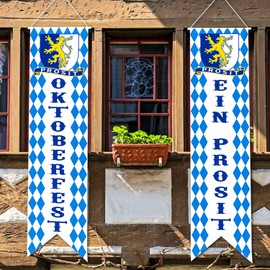 Blulu Oktoberfest Decorations Oktoberfest Banner Sign October Festival Party Decorations Bavarian Check Flag Porch Welcome Banner Flags Decor for German Parade Beer Festival Party Supplie