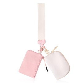 Oyachic Purse Wristlet Wallets Small Purse Dual Pouch Coin Purse Women's Purse Coin Bag with Zip Wallet, Beige and pink, purse